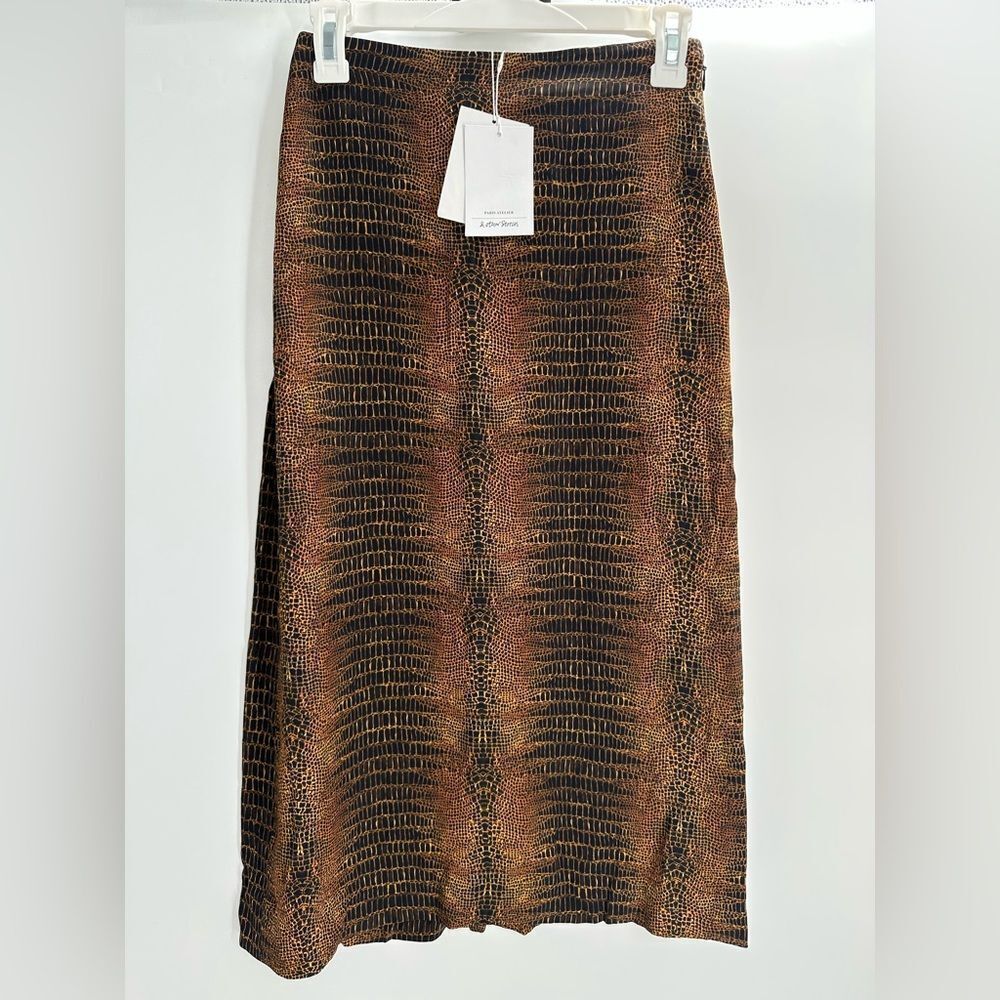 NWT & Other Stories Snake Skin Satin Midi Skirt Size 2